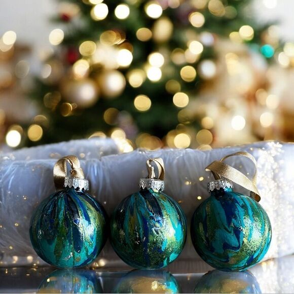 HANDCRAFTED Hand-Painted Plastic Shatter-Proof Ornaments (Set of 3) - Picture 2 of 5